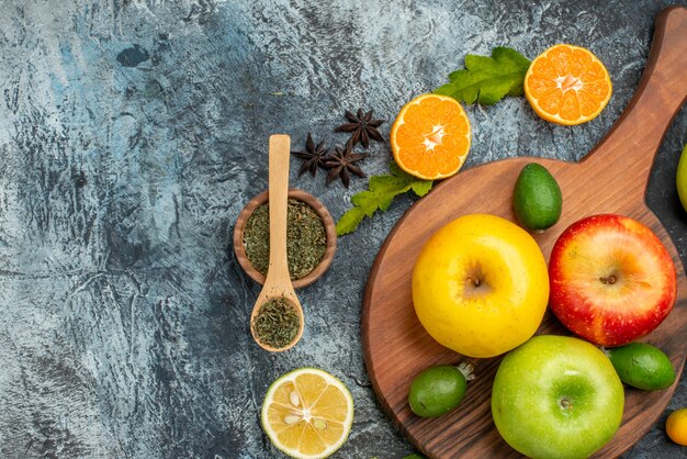 Close up on fresh natural apples with ingredients