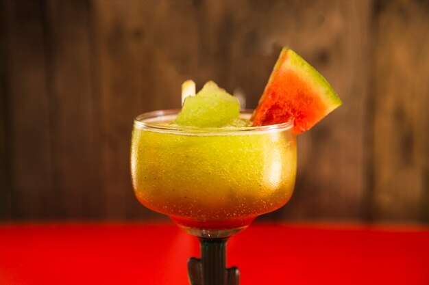 Close-up of fresh tropical fruit cocktail
