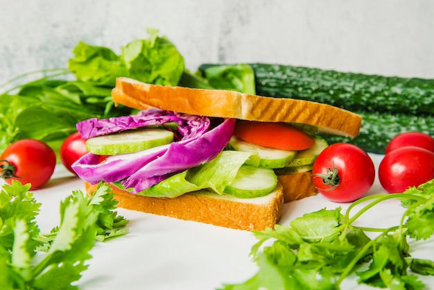 Close-up of fresh vegetables sandwich