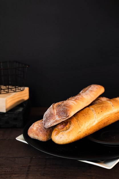 Close-up freshly baked baguettes