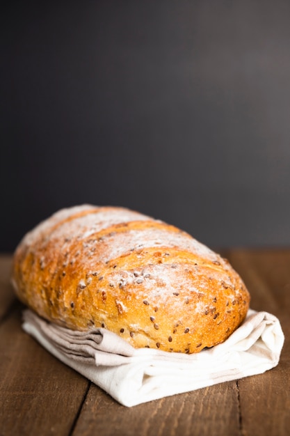 Close-up freshly baked loaf of bread