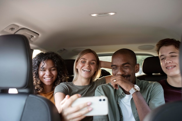 Close up friends taking selfie