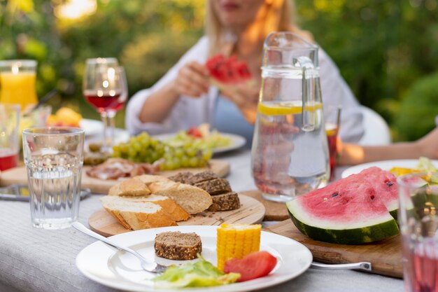 Close up friends with watermelon