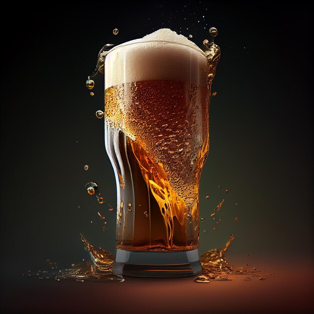 Close up of frothy golden beer in glass generative AI