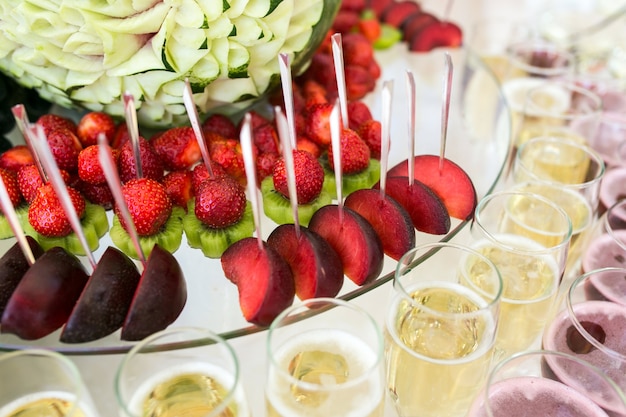 Close-up of fruit skewers