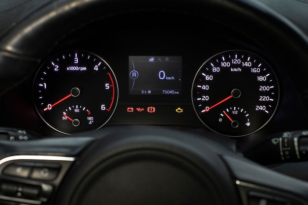 Close up on fuel level gauge in vehicle