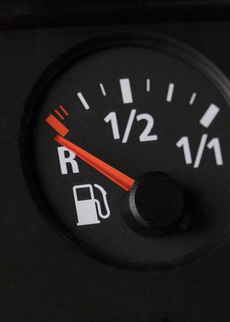 Close up on fuel level gauge in vehicle