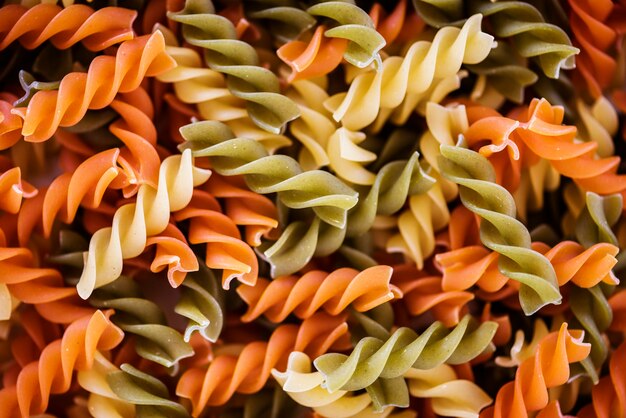 Close up of fusilli pasta texture