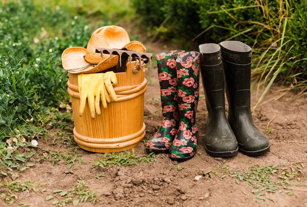 Foto gratuita accessori da giardinaggio per il primo piano