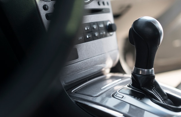 Close-up gear shifter from a modern car