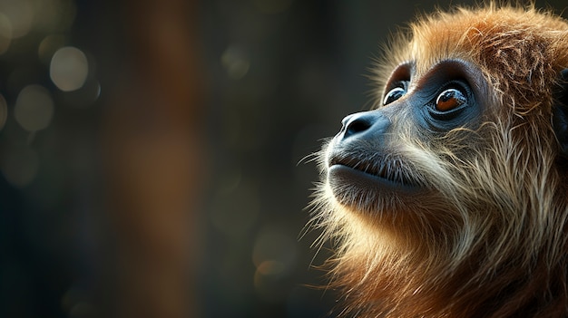 Close up on gibbon in nature