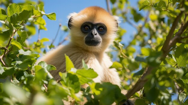 Close up on gibbon in nature