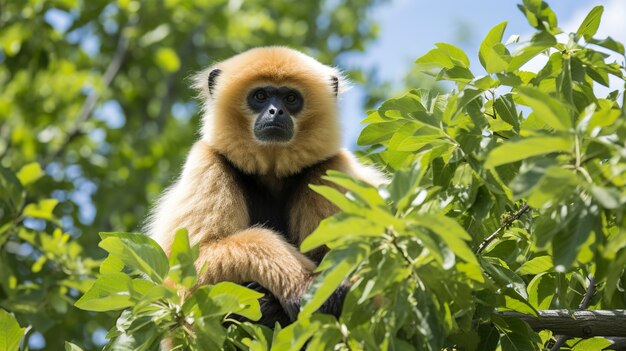 Close up on gibbon in nature