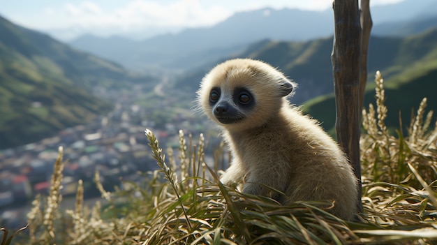 Close up on gibbon in nature