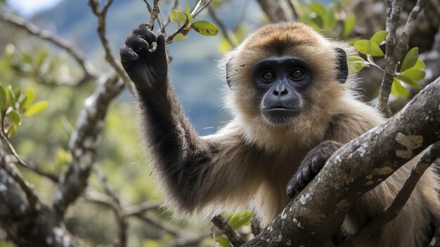 Foto gratuita primo piano sul gibbone in natura