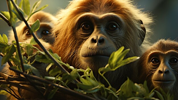 Foto gratuita primo piano sui gibboni in natura