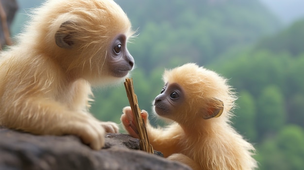 Foto gratuita primo piano sui gibboni in natura