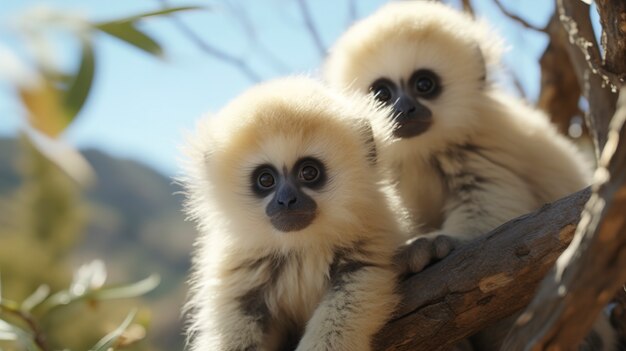 Close up on gibbons in nature