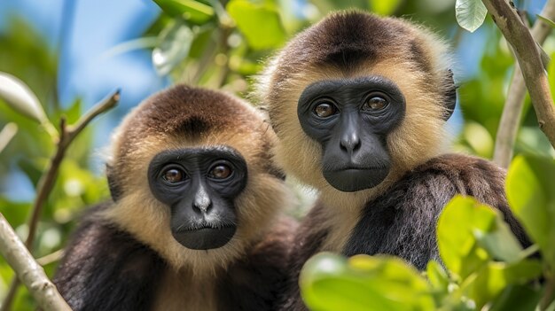 Close up on gibbons in nature