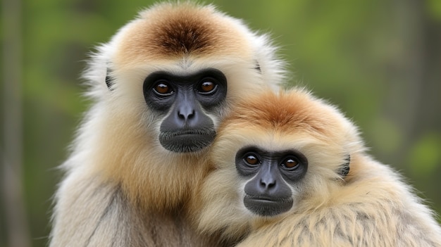 Close up on gibbons in nature