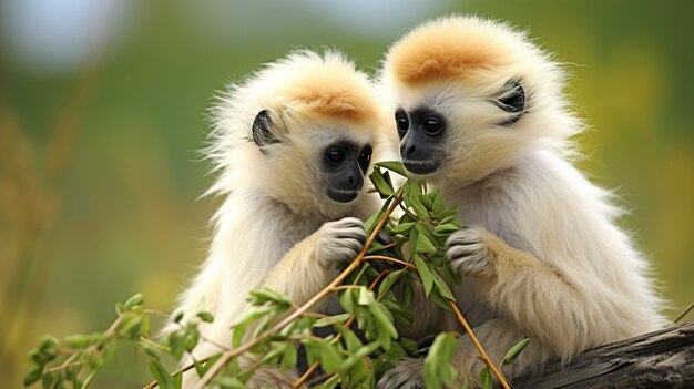 Close up on gibbons in nature