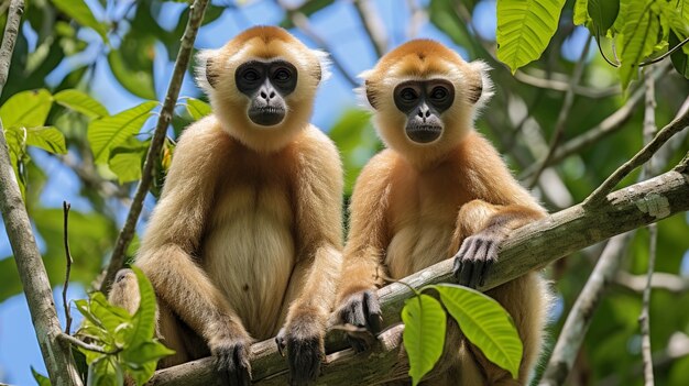 Close up on gibbons in nature