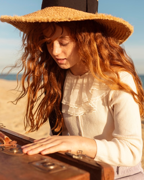 Close-up girl wearing hat