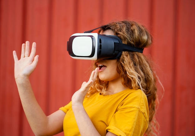 Close-up girl wearing virtual reality glasses