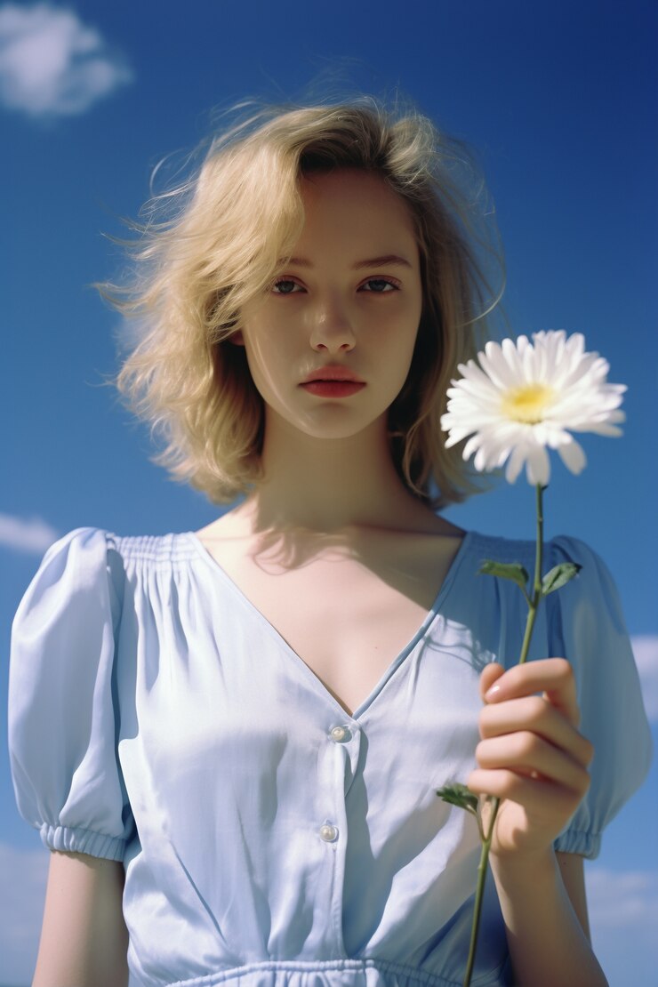 무료 Photo 꽃을 가진 소녀를 가까이에서
