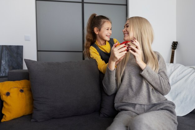 Close up on girl with her mom