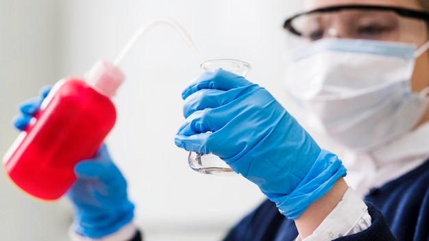 Close-up girl with medical mask