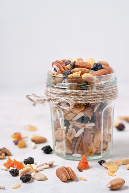 Close-up glass filled with organic nuts