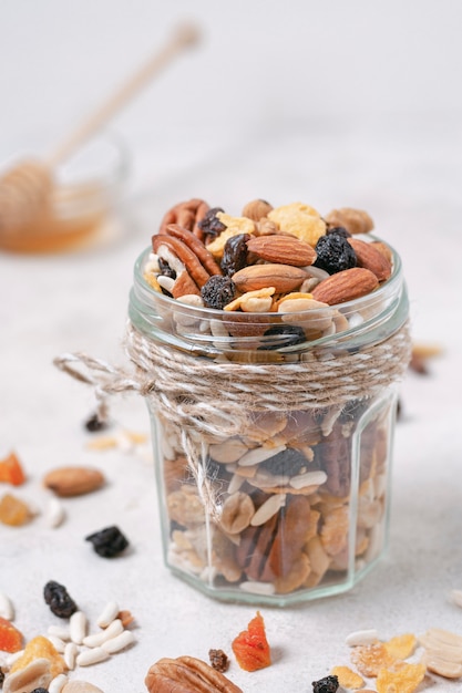 Close-up glass with organic nuts