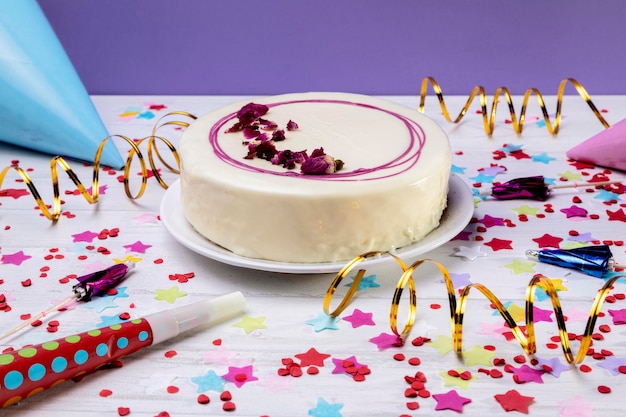 Close-up glazed cake on table