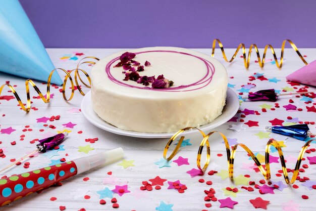 Close-up glazed cake on table