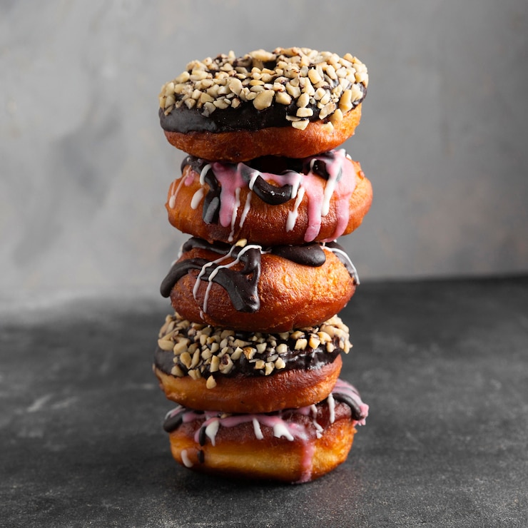 Free Photo close-up glazed donuts