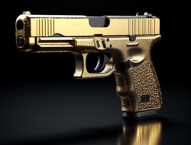 Close up on golden gun on black background