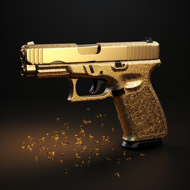 Close up on golden gun with glitter