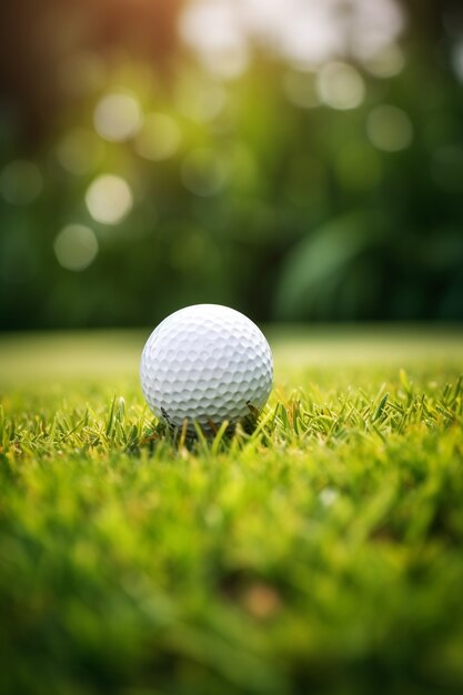 Close up on golf ball on grass