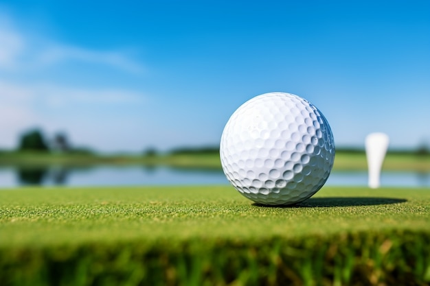 Free photo close up on golf ball on grass