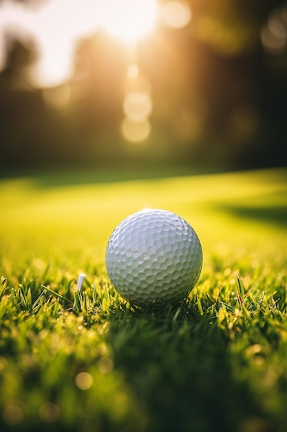 Close up on golf ball on grass