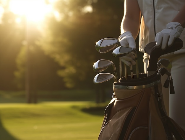 Close up on golf clubs set