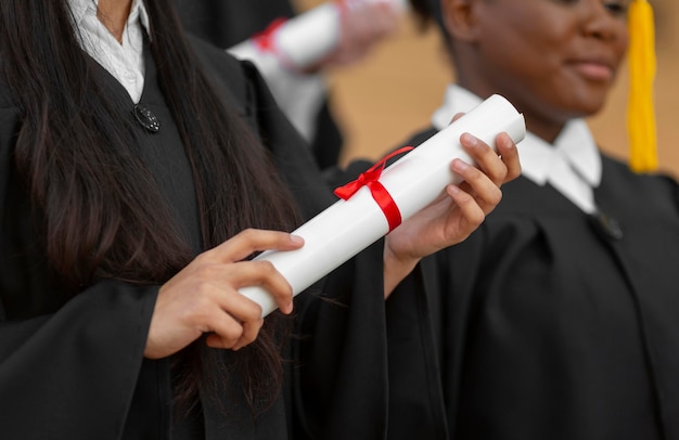 Foto gratuita chiudere gli studenti laureati con abito