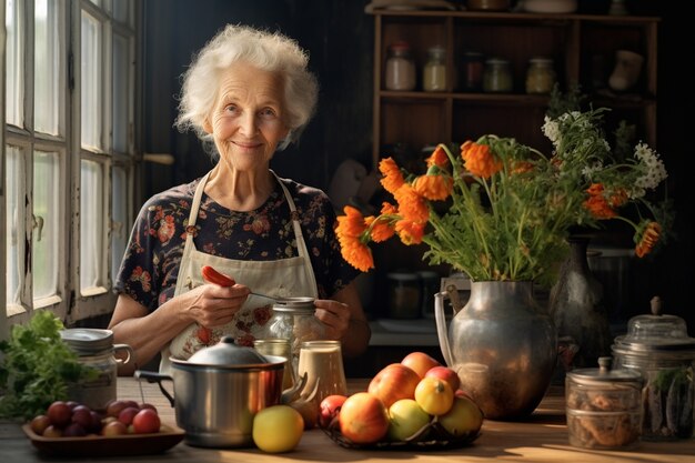 Close up on grandma cooking