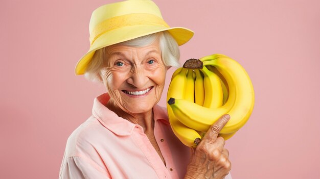 Close up on granny with bananas