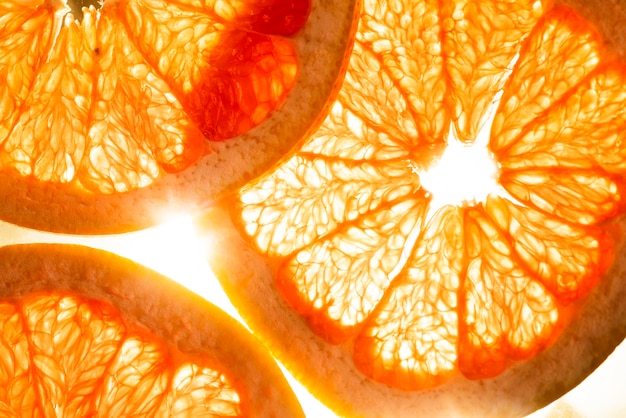 Close-up grapefruit slices in the sunlight