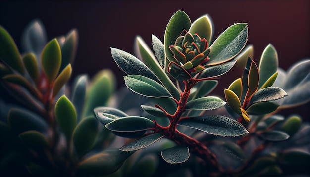 Close up of green leaf with fresh water droplets generative AI