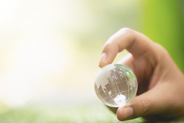 Free Photo close up of green planet in your hands. save earth. 