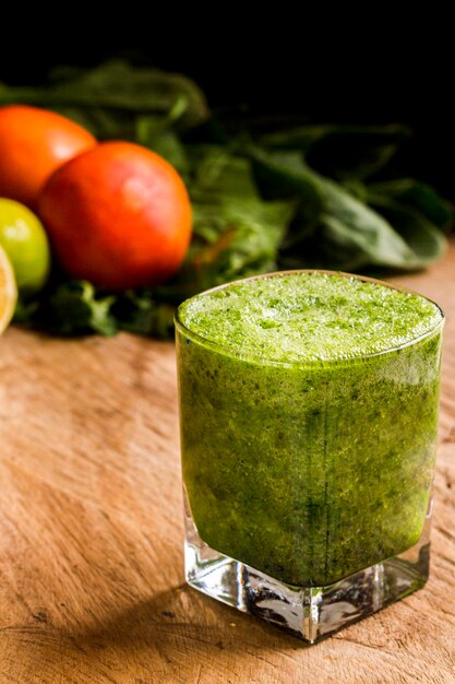 Close up green smoothie in glass