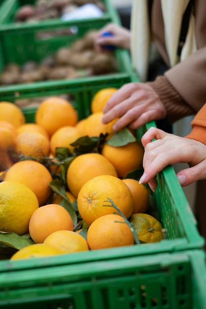 Close up on groceries at the market